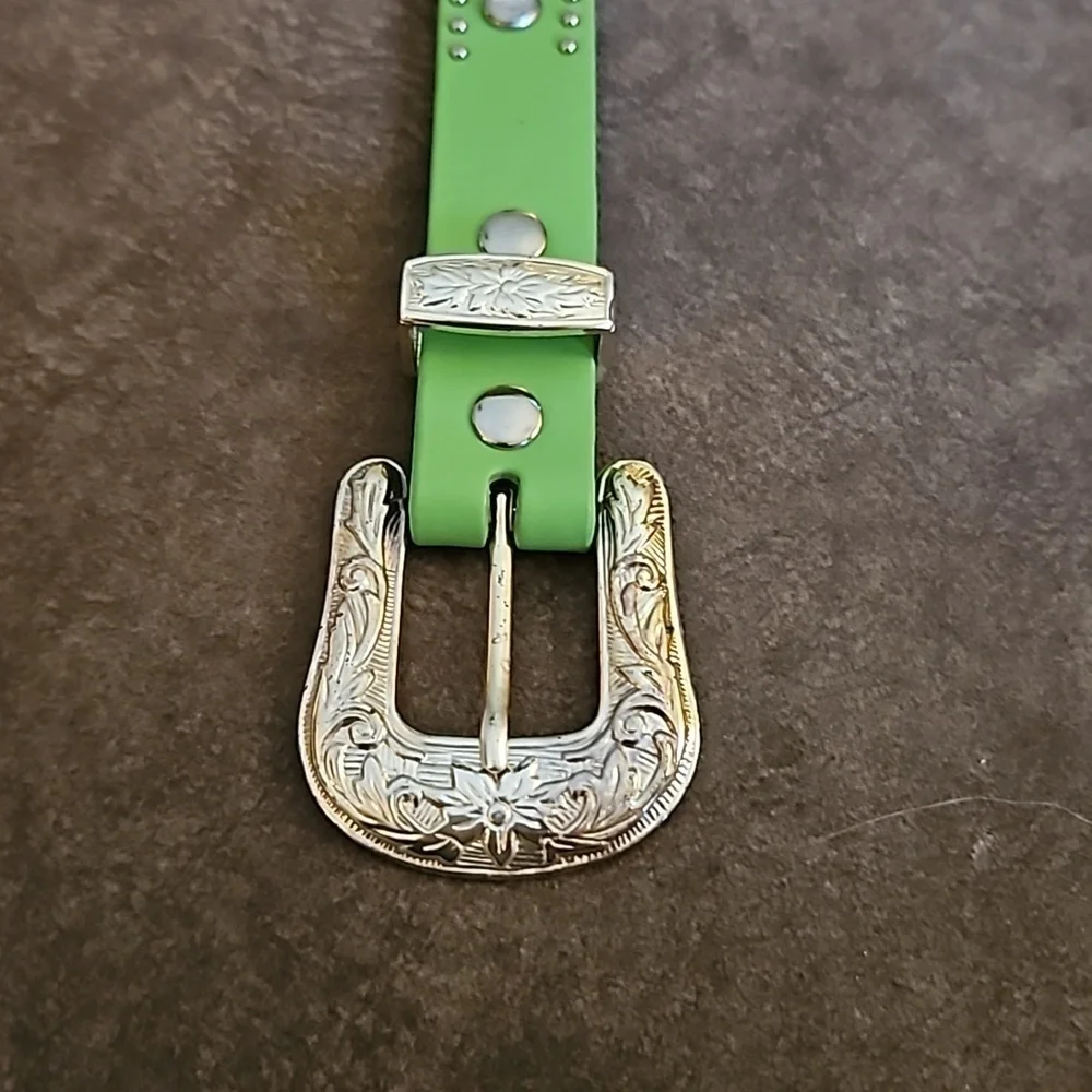 NOCONA 1990s Neon Green Leather Western Cowgirl Rodeo Fiesta Belt